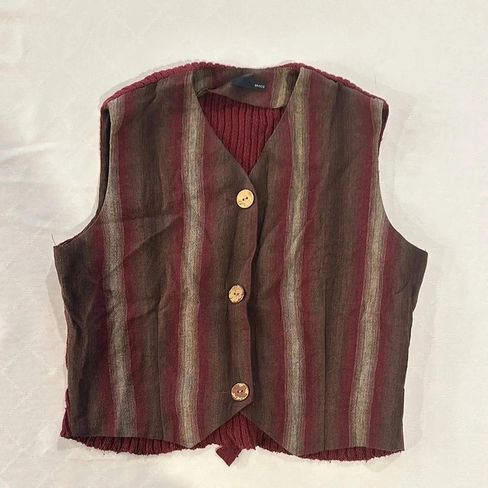 Basco Vintage button up vest top shirt Sleeveless‎ Top shirt  linen small EUC